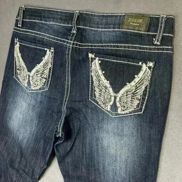 ZCO Premium Boot cut Jeans Womens 15 Blue denim Embroidered cute pocket 0403 - Picture 10 of 11